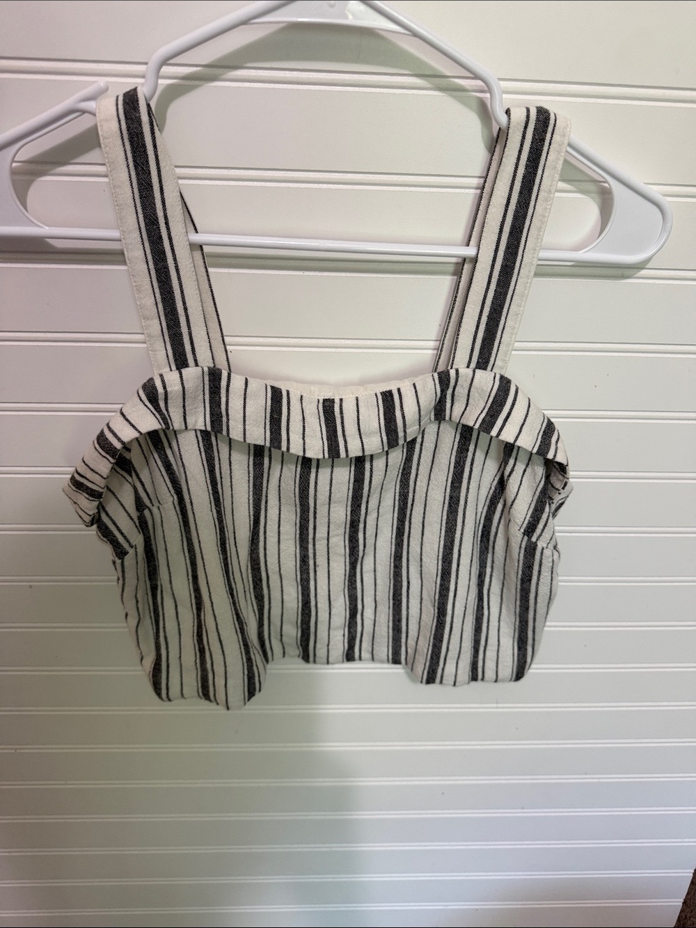 American Eagle Outfitters Black and White Striped Square-Neck Crop Top